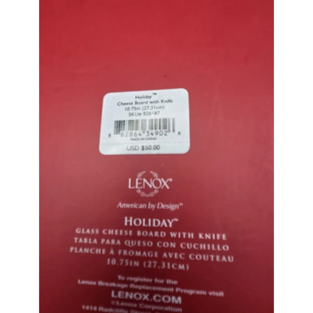 Lenox Holiday Glass Cheese Board With Knife Glass New Original Package